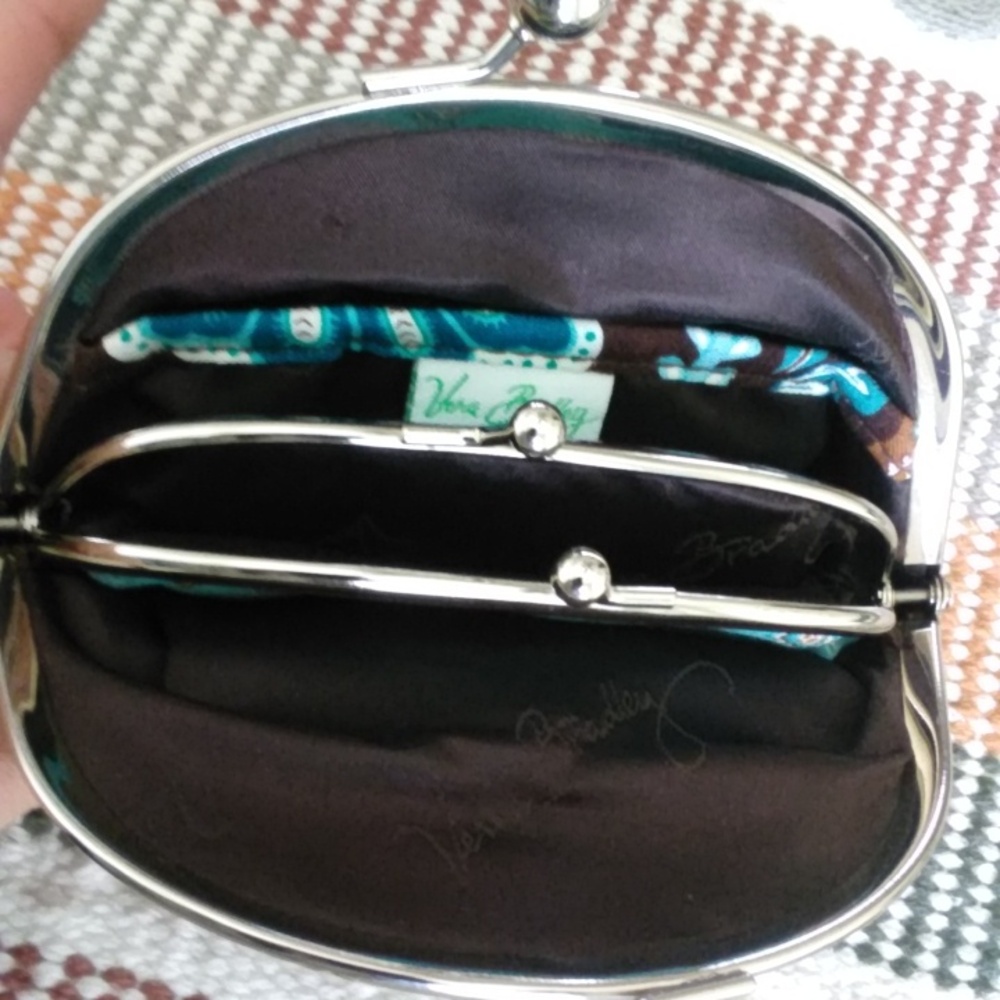 Vera Bradley Teal Floral Double Kiss-Lock Coin Purse - Picture 2 of 4